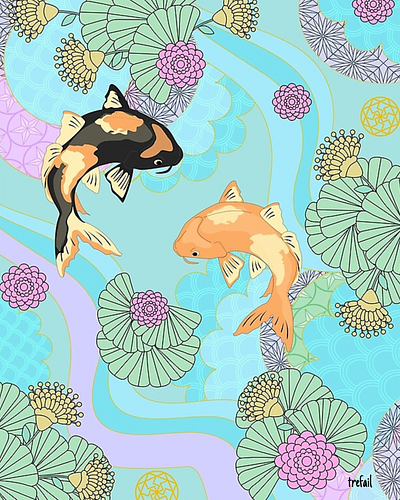 Koi fish pond digital illustration fish flat illustration graphic design illustration pond vector illustration