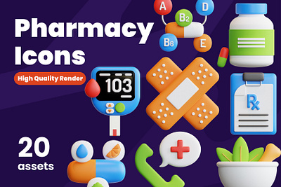 3D Pharmacy Icon pack 3d bandage healthcare hospital icon iconography icons illustration medical medicine pharmacy pills