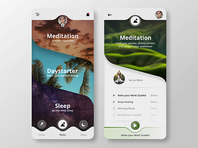 Meditation App app curves design illustration meditation mobile nature relax sleep ui ux yoga