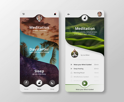 Meditation App app curves design illustration meditation mobile nature relax sleep ui ux yoga