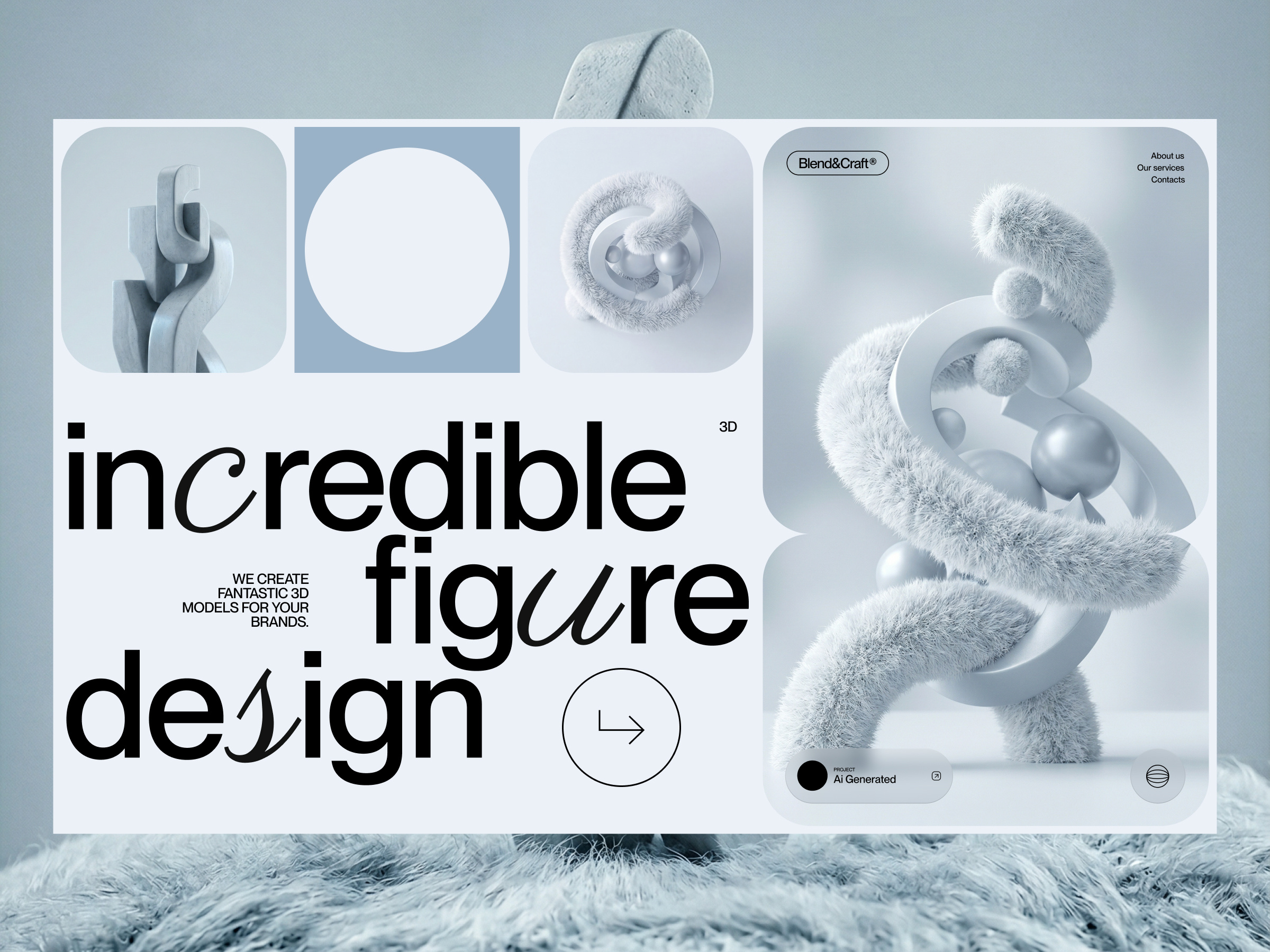 Blend&Craft® Landing page concept 3d air blue clear landing page rendering soft