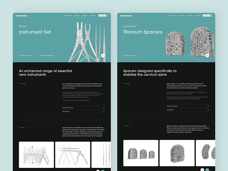 Neuromed | Website - Product Pages dark theme design id30 neurology nuromed shopify surgeon surgery swiss design ui ux vet veterinary web web design website