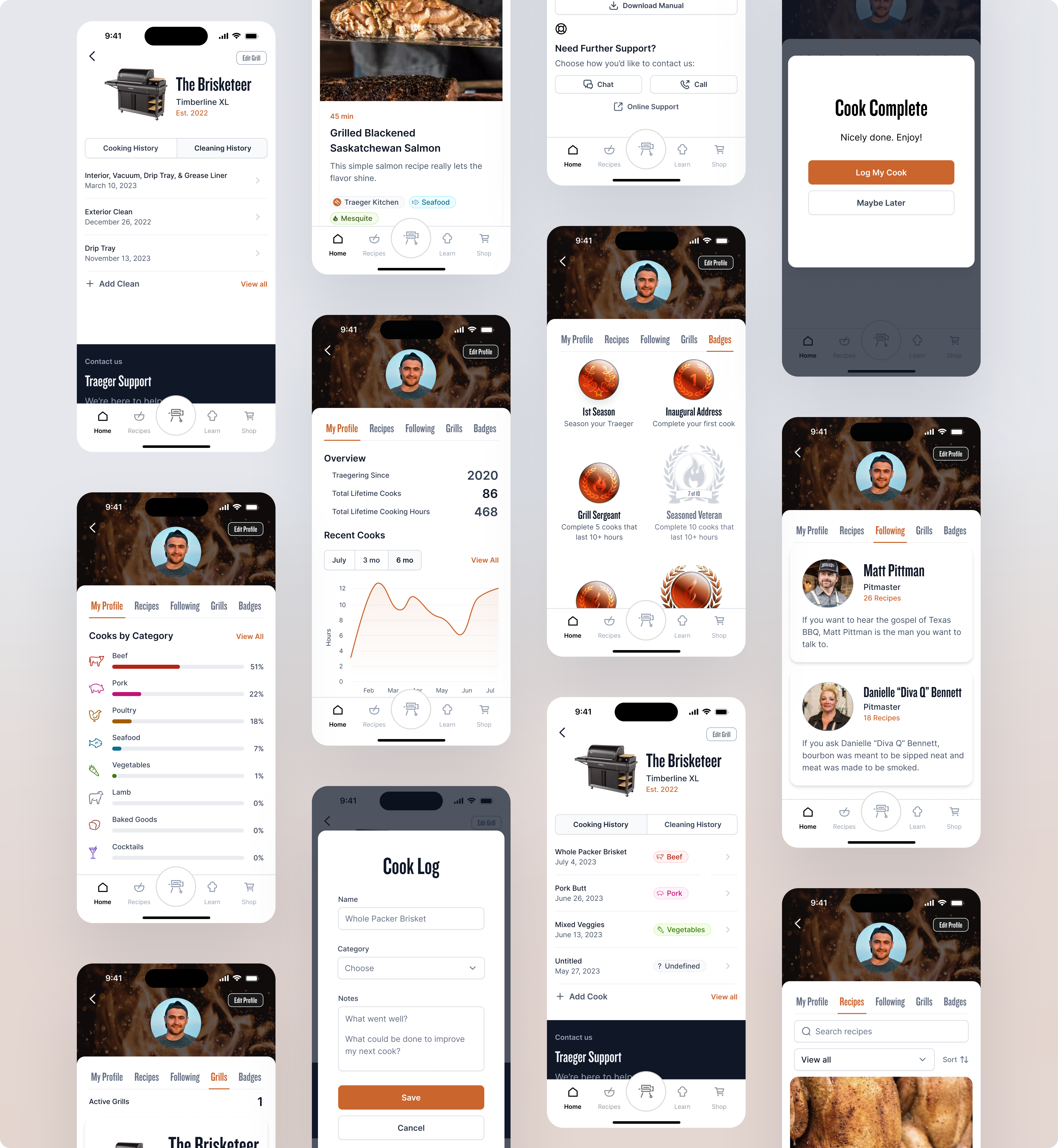Traeger App Redesign achievement app badge card design graph grill mobile redesign smoke traeger ui update ux
