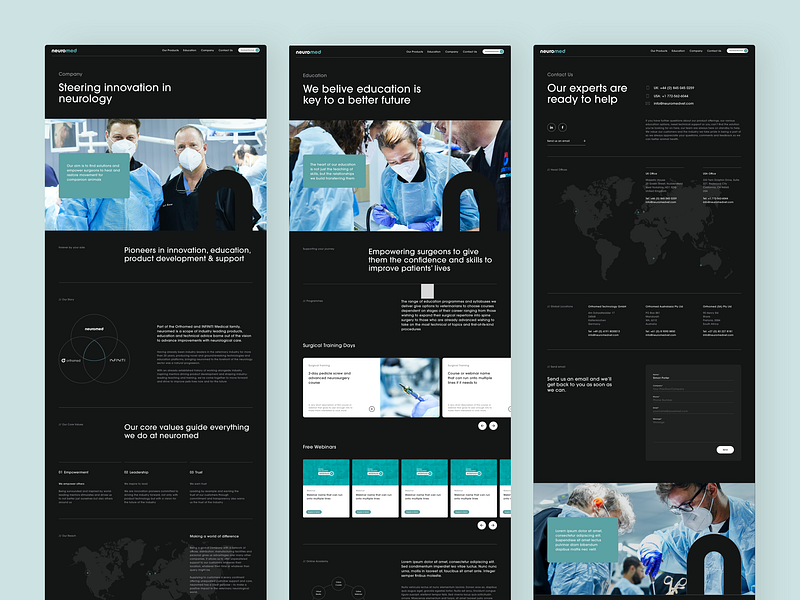Neuromed | Website - Info Pages dark theme design id30 neurology neuromed shopify surgeon surgery swiss design ui ux vet veterinary web web design website