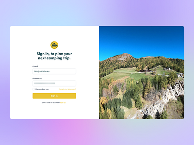 Login Page for Camping Site app branding graphic design ui