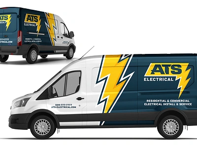 ATS Electrical Wrap badge branding business electrical energy home services lighting logo deisgn mark type van vector vehicle volt wrap