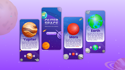 Planet App Design app application blue branding earth galaxy galaxyuiux graphic design mars mobileapp moon outerspace planet planetuiux purple space ui uiuxmobile uiuxpurple yupiter