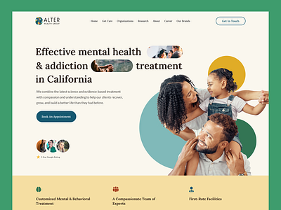 Alter Health Group blue design figma green health help medical mental mental health mental health website treatment ui uiux ux web design website yellow