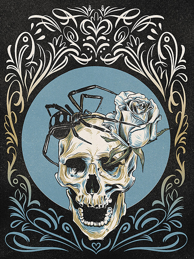 Moonshine - Digital Illustration black blue digital illustration illustration procreate rose skull spider texture