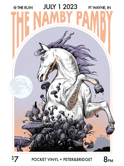 Poster for The Namby Pamby band band digital illustration gig poster horse illustration mushrooms music poster