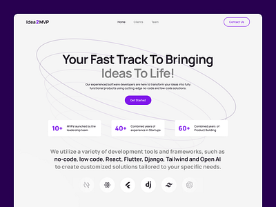 Idea to MVP landing page agency branding cta design graphic design grey heading hero illustration landing landing page logo minimal nepal purple simple ui design ux vector white