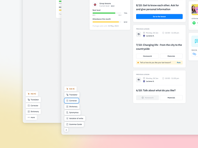 Fluentbe - Language tools applicantion dashboard language language level learning modal navigation online school profile progress side menu student tools web app