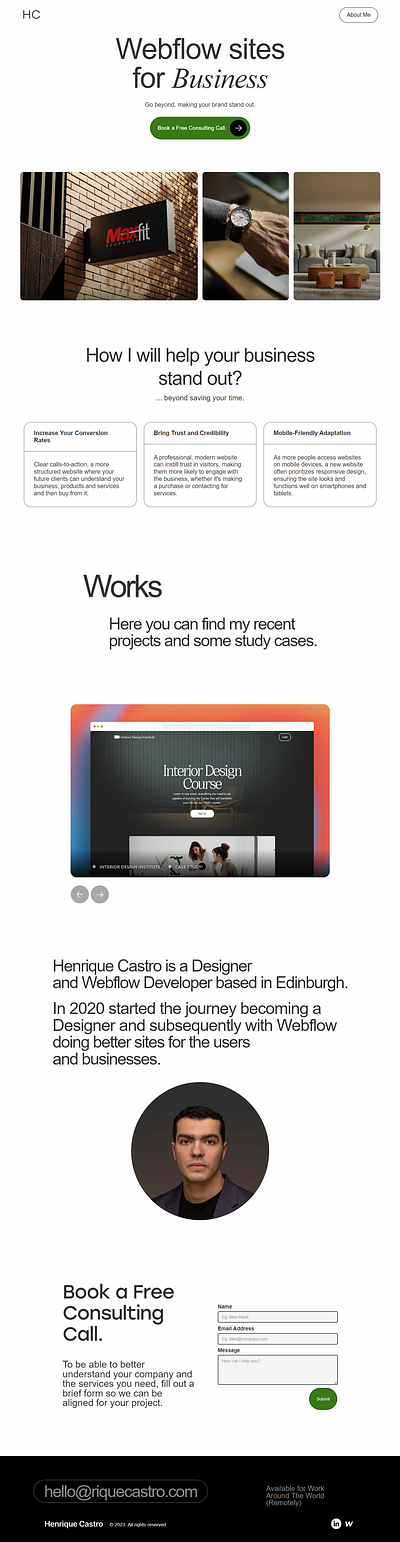 Rique Castro - Portfolio business designer edinburgh henrique castro landing page portfolio riquecastro united kingdom webflow developer webflow expert