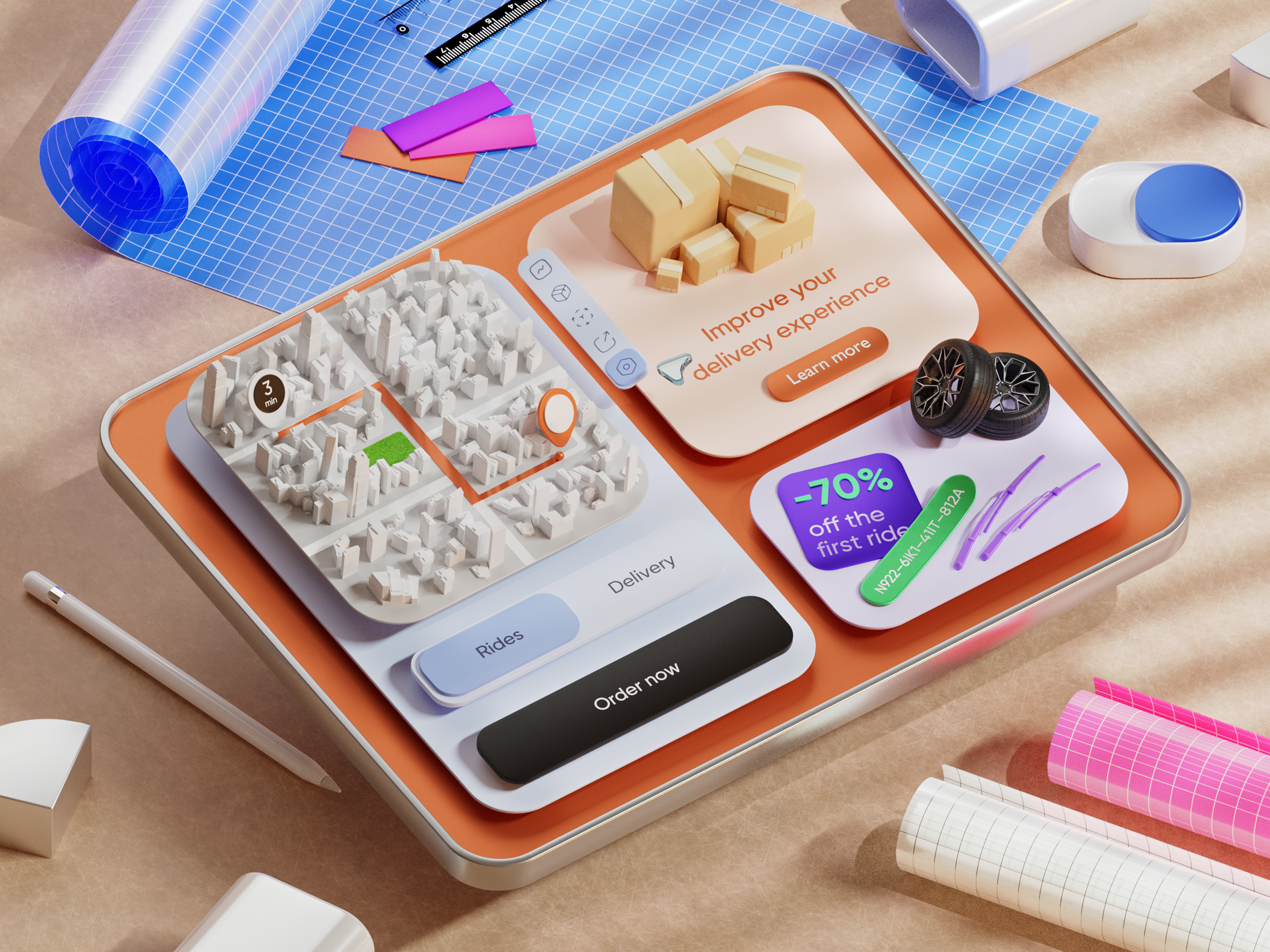 Delivery app 3D 3d abstract app blender concept delivery design finance illustration order taxi uxui