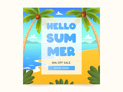 Summer sale banner 2d ads banner beach cartoon concept design discount illustration instagram post sale sea social media summer template vacation vector