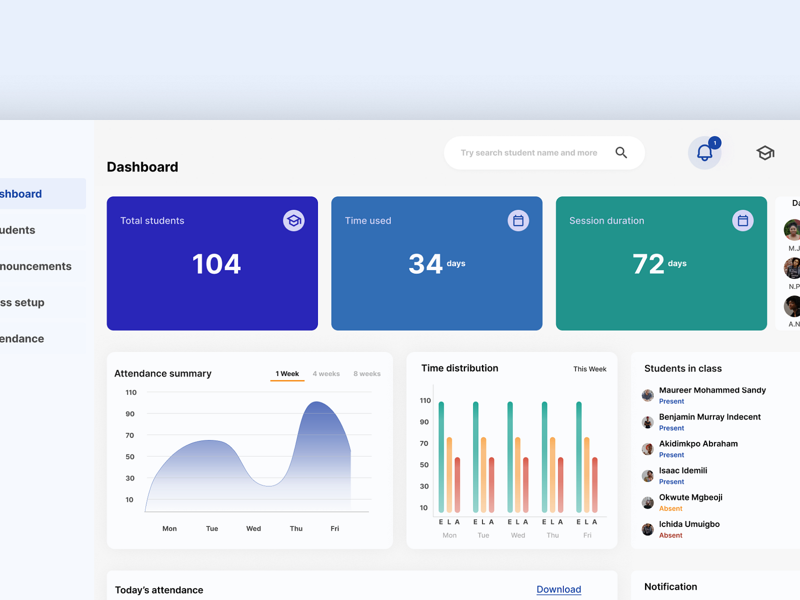 Attendance marker dashboard ui design by Agbo Stephanie on Dribbble