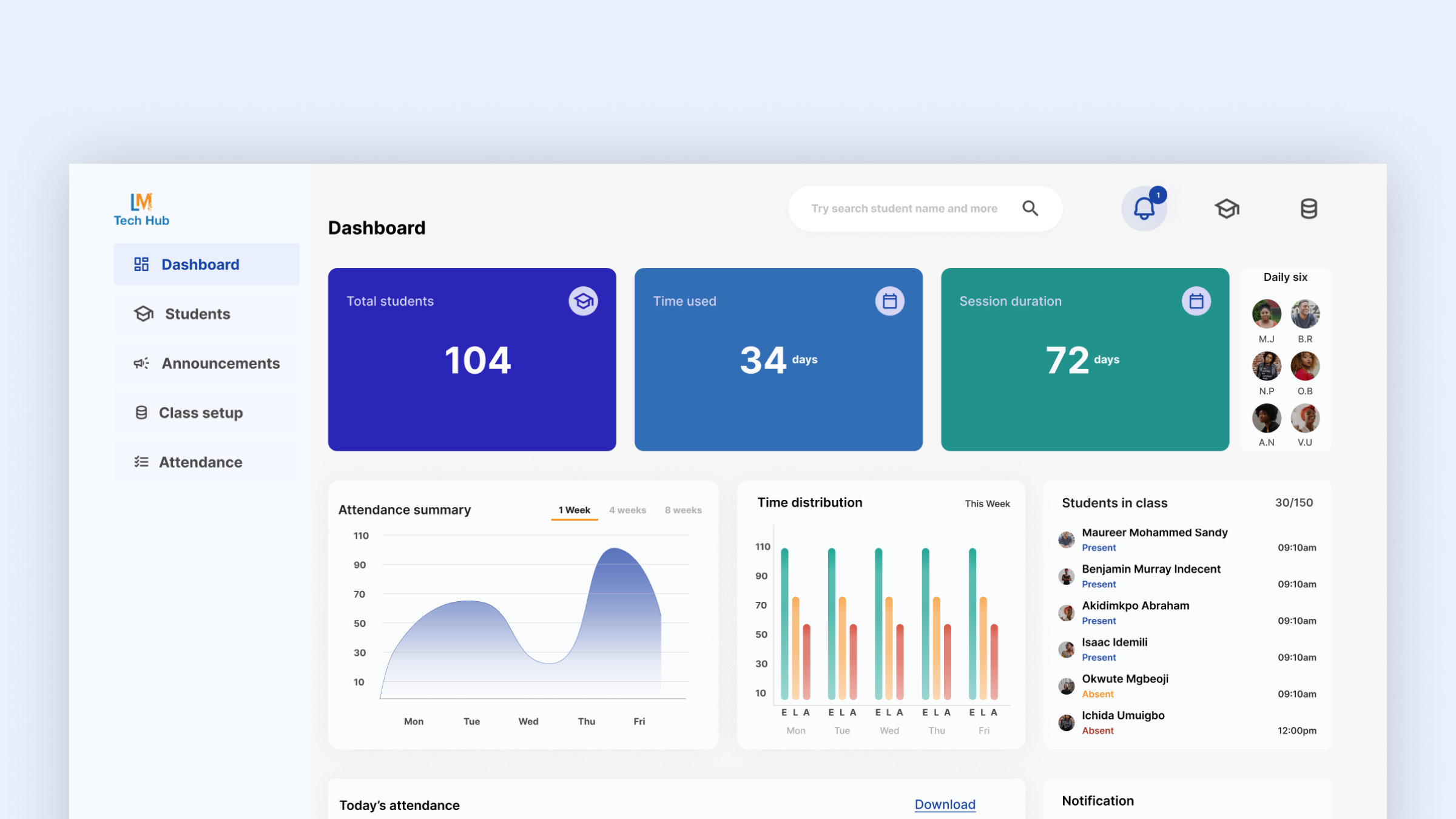 Attendance marker dashboard ui design by Agbo Stephanie on Dribbble
