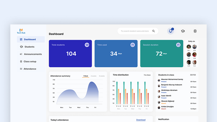 Attendance Marker Dashboard Ui Design By Agbo Stephanie On Dribbble