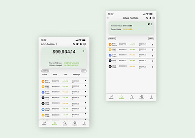 portfolio pages of a Crypto app app branding crypto design designing portfolio typo typography ui ux