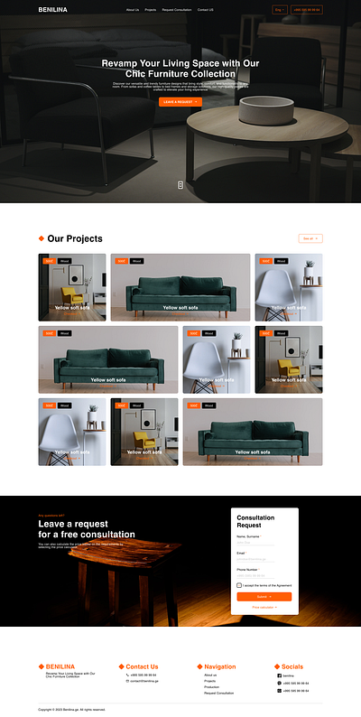 Benilina - Furniture Store Landing Page 3d animation app branding build design furniture graphic design illustration logo ui ux