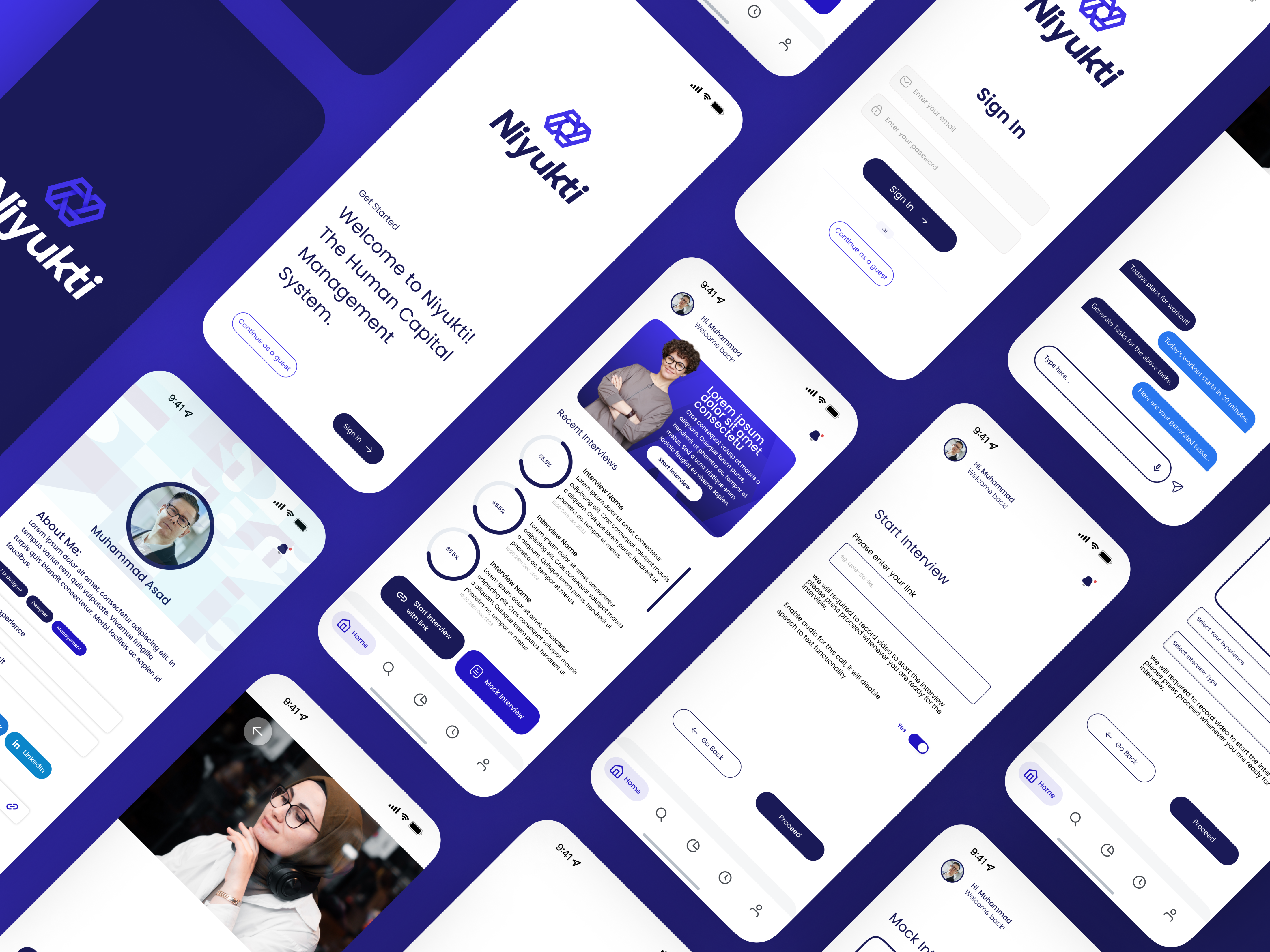 Niyukti An AI Based Interview Application. 3d branding design figma graphic design illustration logo minimal modern motion graphics new ui ui ui design