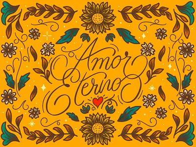 Amor Eterno amor amoreterno design flowers handlettering illustration lettering love postcard procreate script sunflowers type