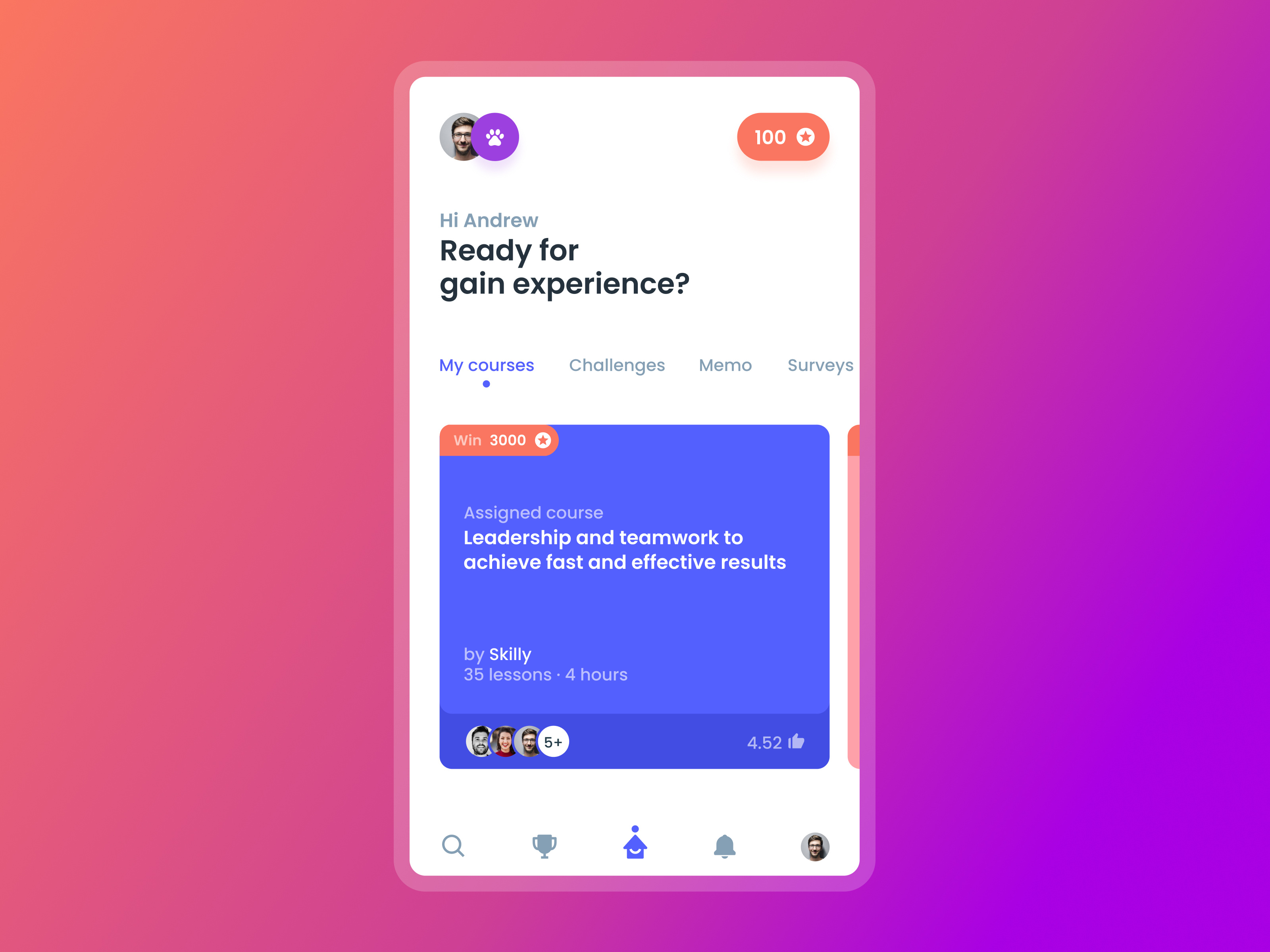 skilly HR microlearning mobile app app colors gamification homepage layout learning levels minimal mobile simple typography ui ux