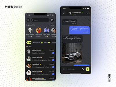 Messenger mobile app for work environment chat communication design employee messanger mobile ui ux
