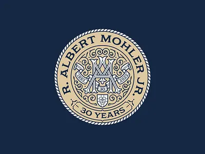 Albert Mohler 30th Anniversary albert mohler badge graphic design illustration line art logo monogram peter voth design seal