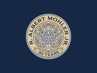 Albert Mohler 30th Anniversary albert mohler badge graphic design illustration line art logo monogram peter voth design seal