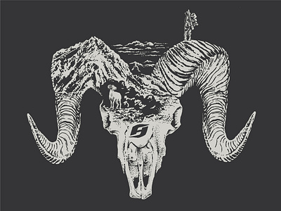 Ramscape bighorn graphic design hunting illustration ram sheep skull tee tee shirt