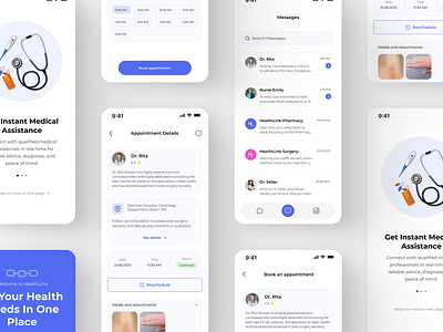 Health Link - An overview app appointment app doctor figma medical app medicine meditech ui design