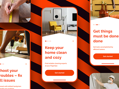 One-Stop Task Hub: Explore Our Onboarding Screens! 🏠🛠️ app construction design home mobile onboarding orange saas screen