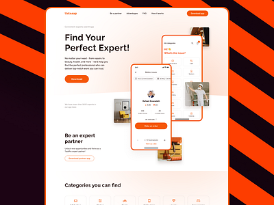Where Efficiency Meets Expertise! 📲💼 Landing page for app app constraction design desktop expret home mobile orange page product repair saas screen