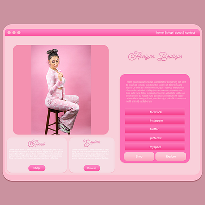 Pink Boutique Web Design Interface UI UX app barbie branding design girly graphic design illustration logo pink tutorial ui ux vector web design website website design