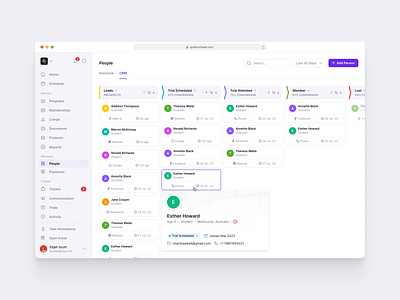 CRM activity app crm dashboard leads people saas ui ux youth