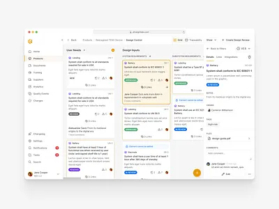 Design Control app cards dashboard design system device kanban medical navigation saas side tray ui ux