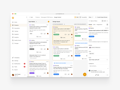 Design Control app cards dashboard design system device kanban medical navigation saas side tray ui ux