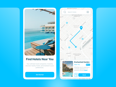 Hotel Finder App airbnb apartment app design booking finder gps hotel hotel booking location map mobile app online booking place rent resort ride tracker travel trip vacation