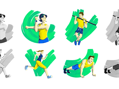 Workout Routine athlete boxing canva exercise healthy illustration lifestyle pull up push up routine running warming up weightlifting workout