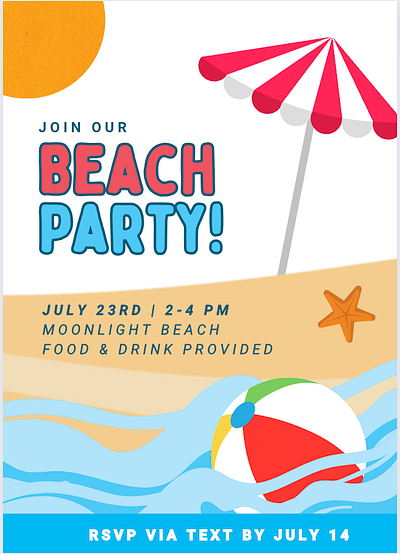 Beach Party Invite design graphic design