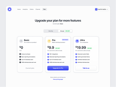 Upgrade plan account b2b billing brand cards checkout flow clean light minimal payment plan plans pricing pricing plan product saas upgrade user interface