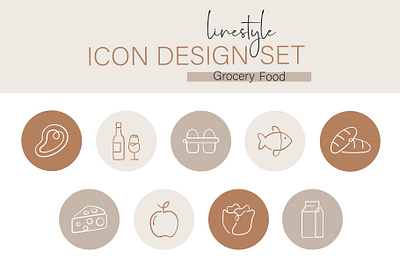 Linestyle Icon Design Set Grocery Food store