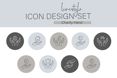 Linestyle Icon Design Set Charity Hand support