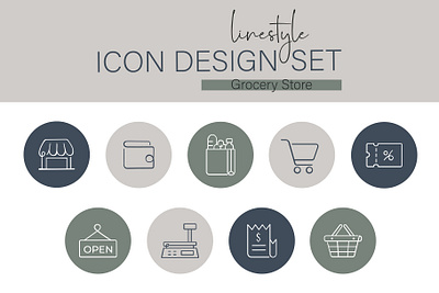 Linestyle Icon Design Set Grocery Store market