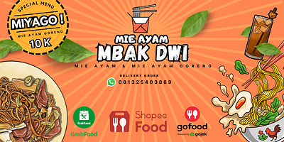 BANNER FOOD OF "MIE AYAM MBAK DWI" banner branding cover book design typogrphy design food graphic design illustration logo vector