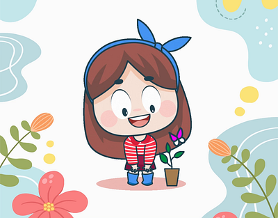Animate cute girl & flower 2d cartoon character animationgirl gifloop
