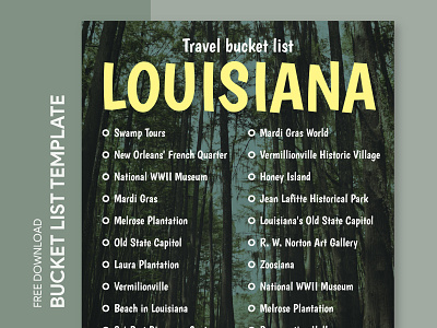 Louisiana Travel Bucket List Free Google Docs Template america bucket bucketlist checklist docs document goals google journey list ms print printing template templates travel trip usa wishlist word