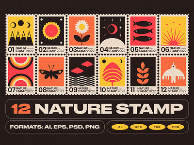 Nature Stamp badges bird butterfly camping cloud cute fish flower label logo moon nature rainbow retro stamp sticker summer sun tree vintage