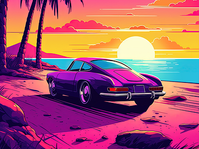 🌴Beachside Dream🌅 80s 90s 90s art automotive art car art car illustration design digital art illustration japanese cars retro vibrant 80s vintage